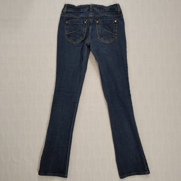 L.E.I. Ashley Trouble Jeans Womens Size 3 Low Rise Boot Cut Stretch Denim Blue - Picture 2 of 16